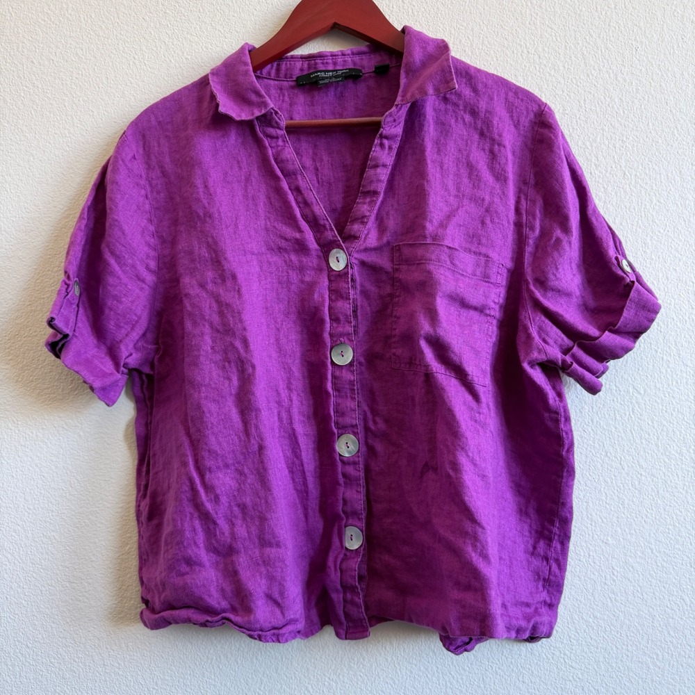 Marc New York Andrew Marc Magenta 100% Linen Button Down Shirt XL Short Sleeve